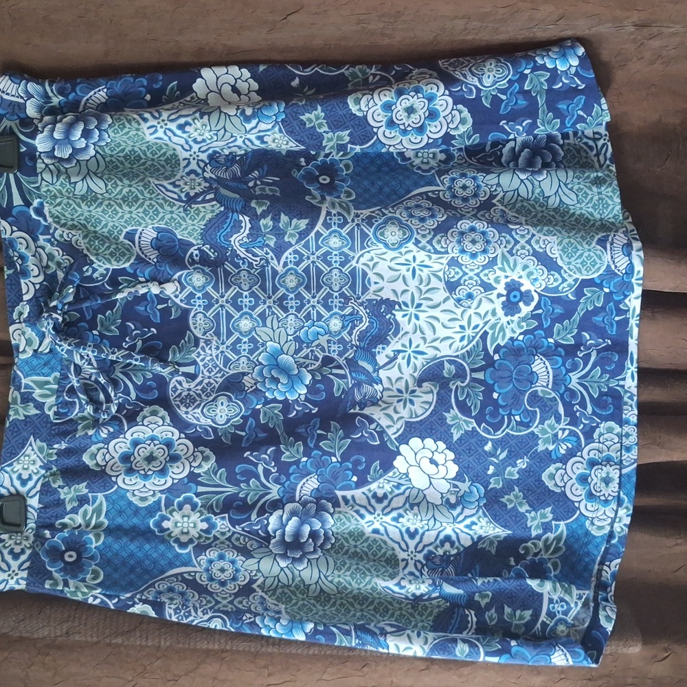 Sherpa Blue Floral Athletic Skirt with Drawstring Waist, Size L